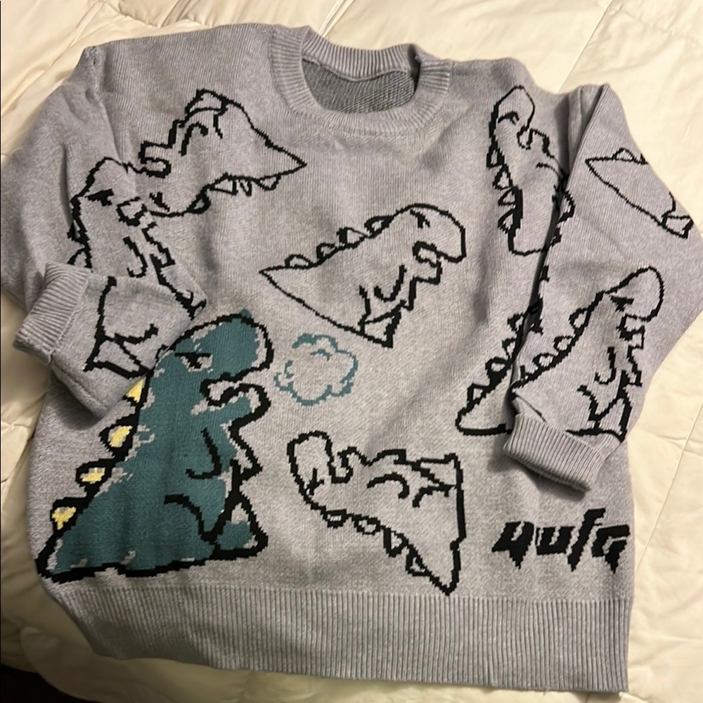 Gray Dinosaur Pattern Sweater